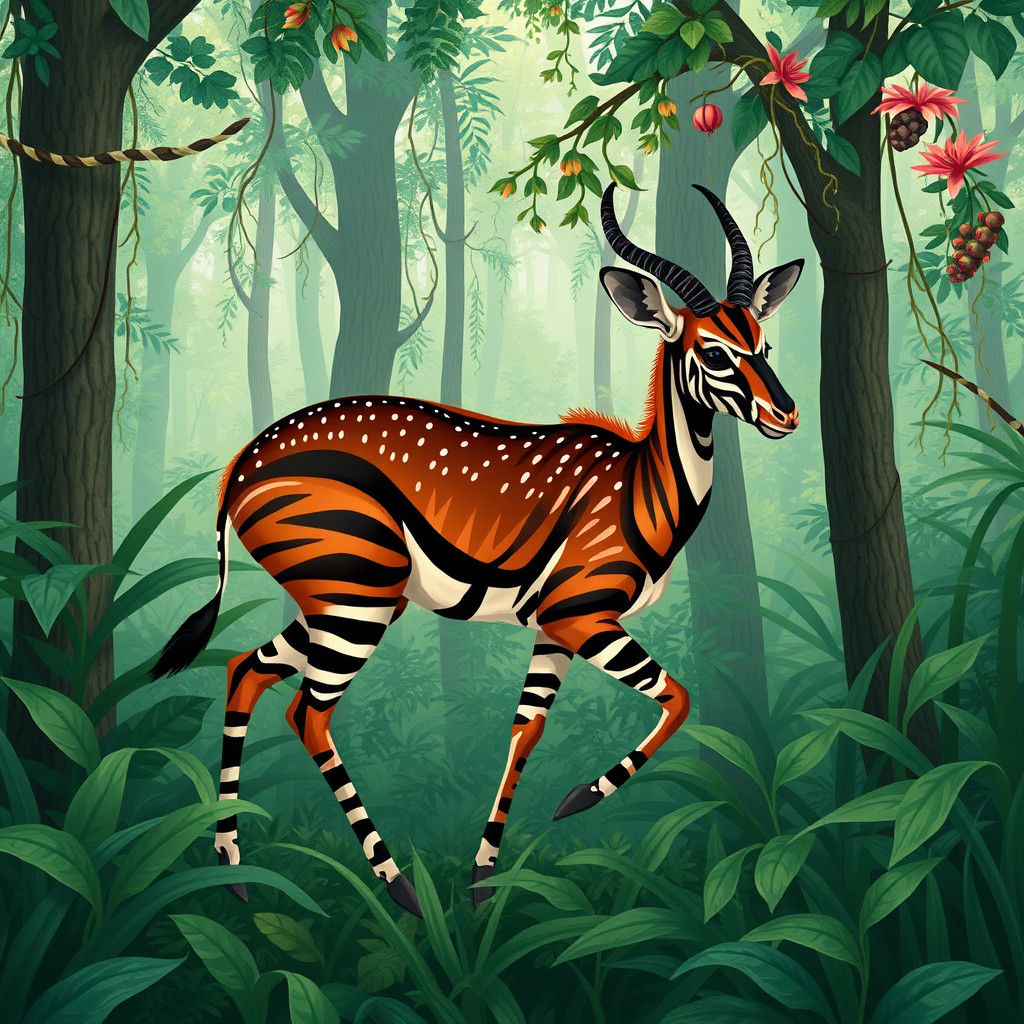 Enchanting Okapi in Lush Tropical Rainforest
