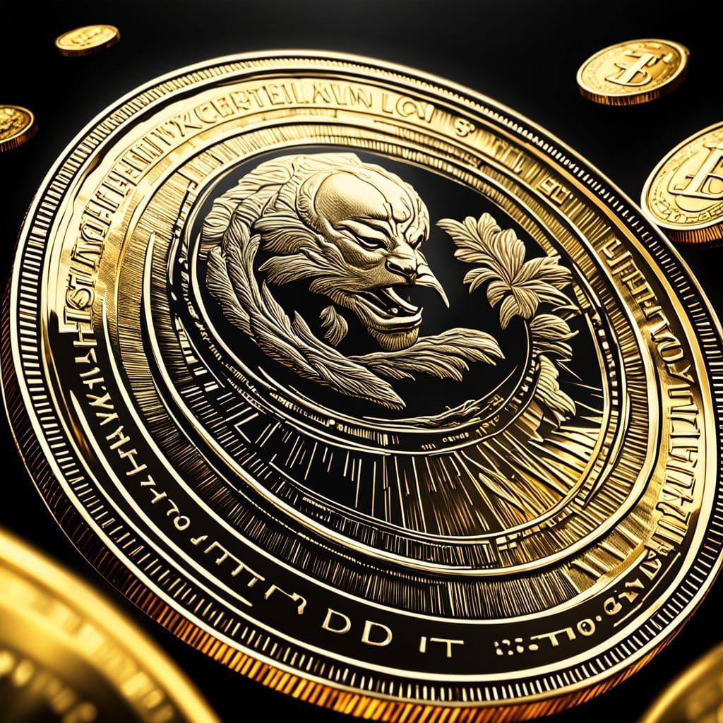 Giant Gold Coin in Motion: Hyper-Realistic Digital Art