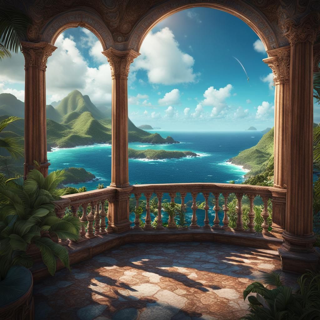 Caribbean Sea View from Maho Mansion in Detailed Matte Paint...