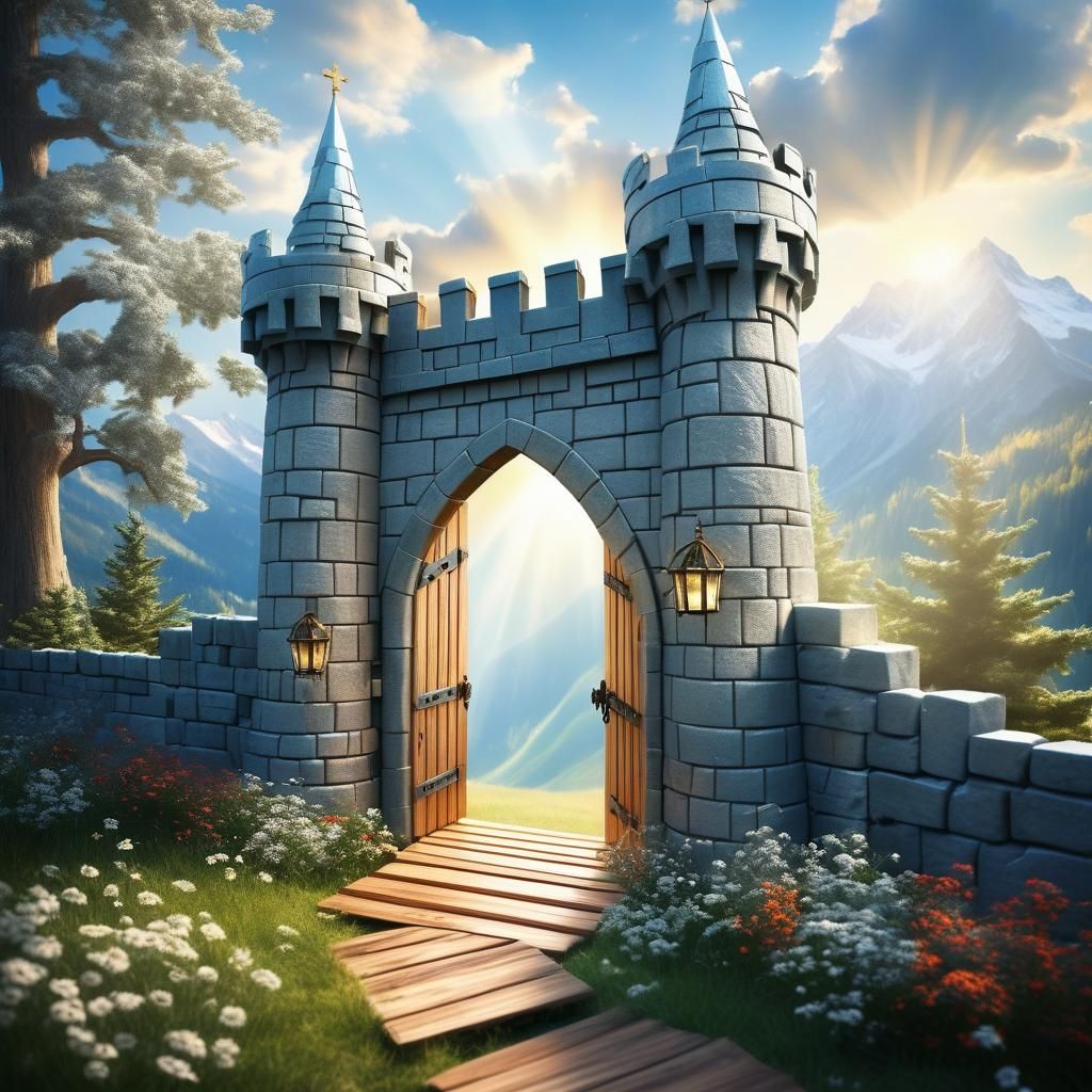 Silver Castle Built on Wall Bathed in Divine Light