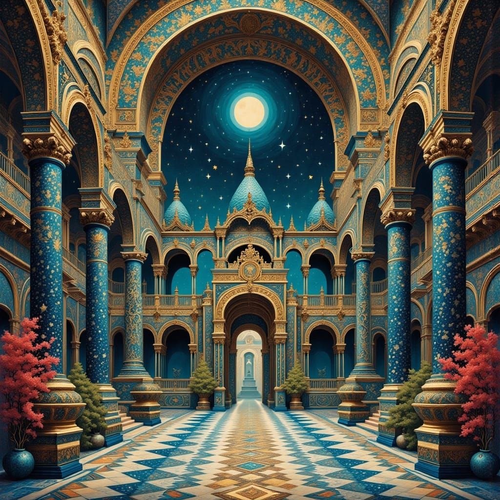 Royal Court Constructed From Abstract Patterns and Forms