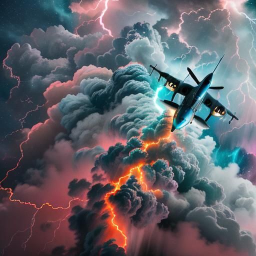 Seaplane Soaring Through Stormy Nebula in Cinematic Style