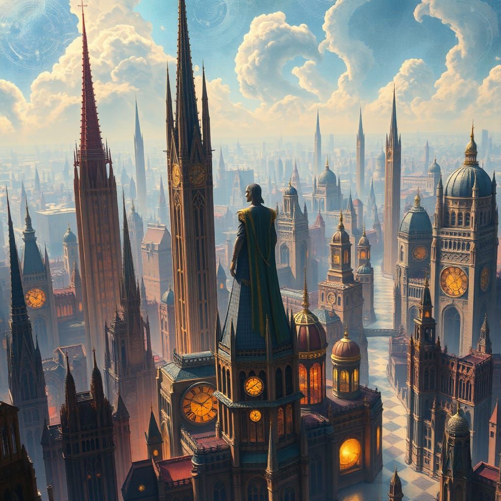 Ethereal Cityscape: Fire, Light, and the Leopard Queen