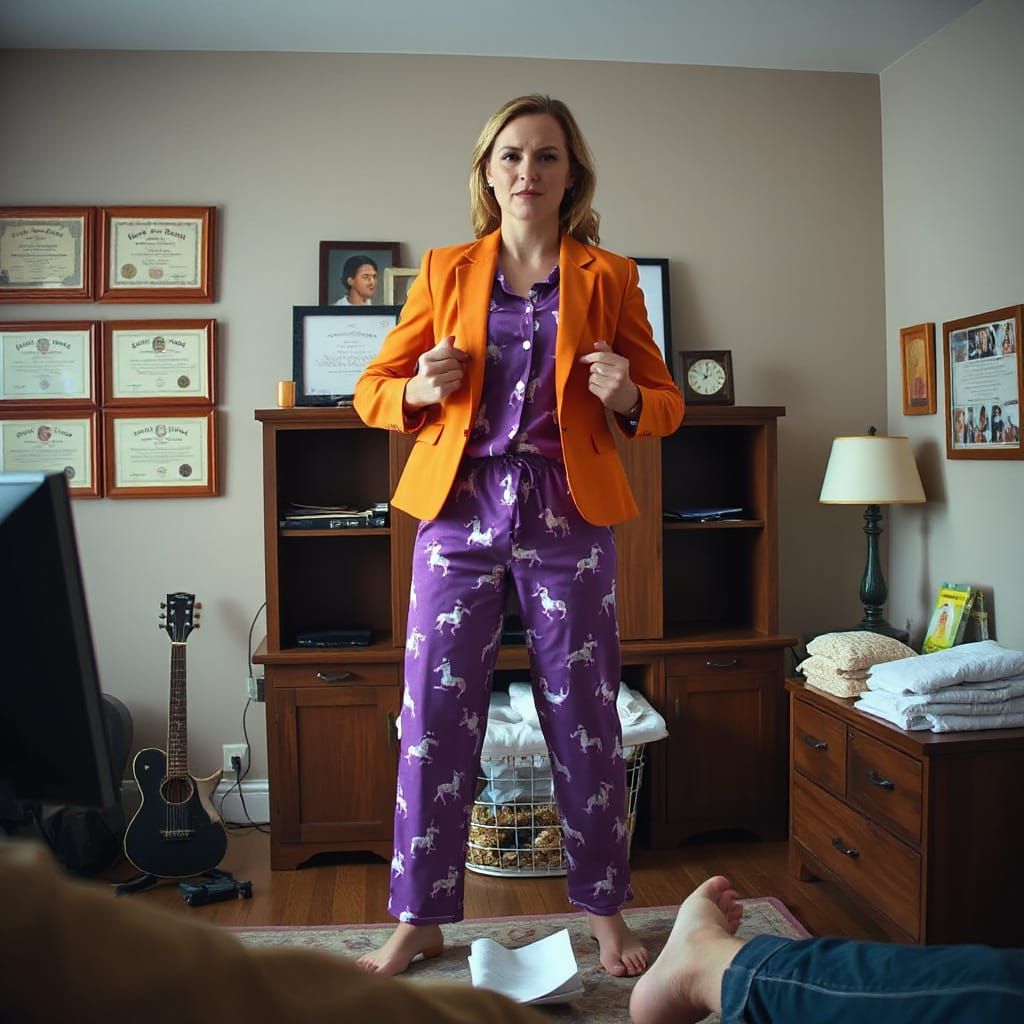 Businesswoman's Humorous Home Office Chaos