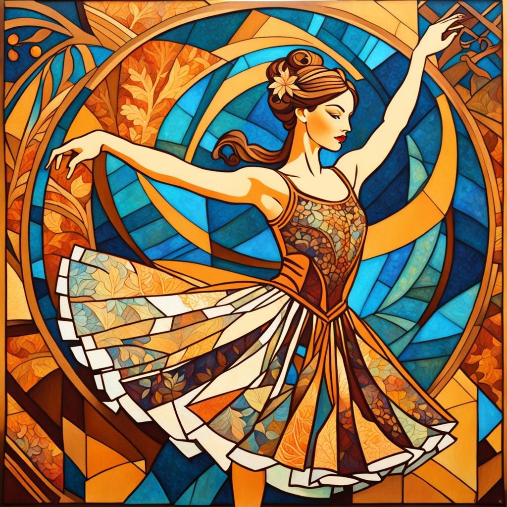 Autumn Queen Ballerina Dancing, in Art Nouveau Style