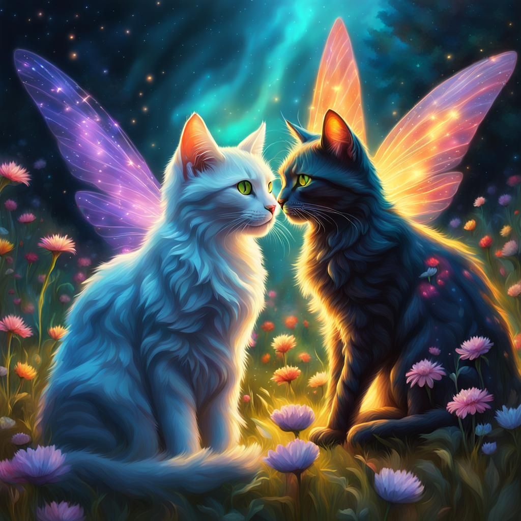 Winged Cats in a Meadow: Fantasy Concept Art