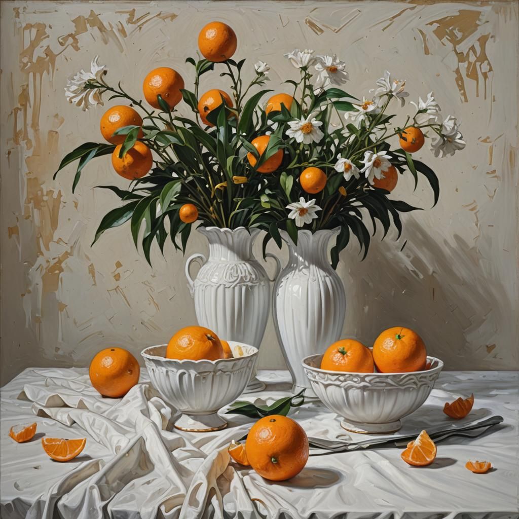 Still Life with Oranges, Impasto Style