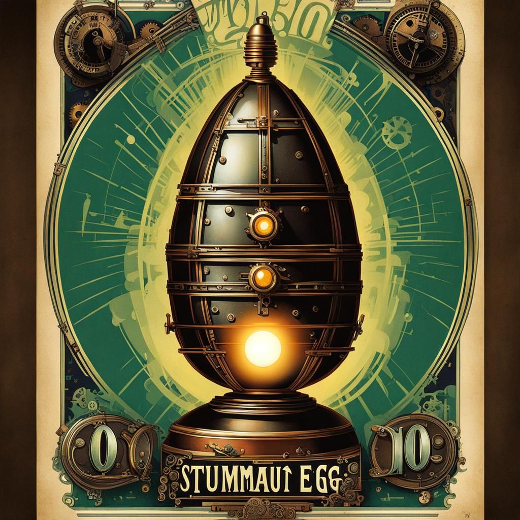 Steampunk Egg in Vintage Poster Style