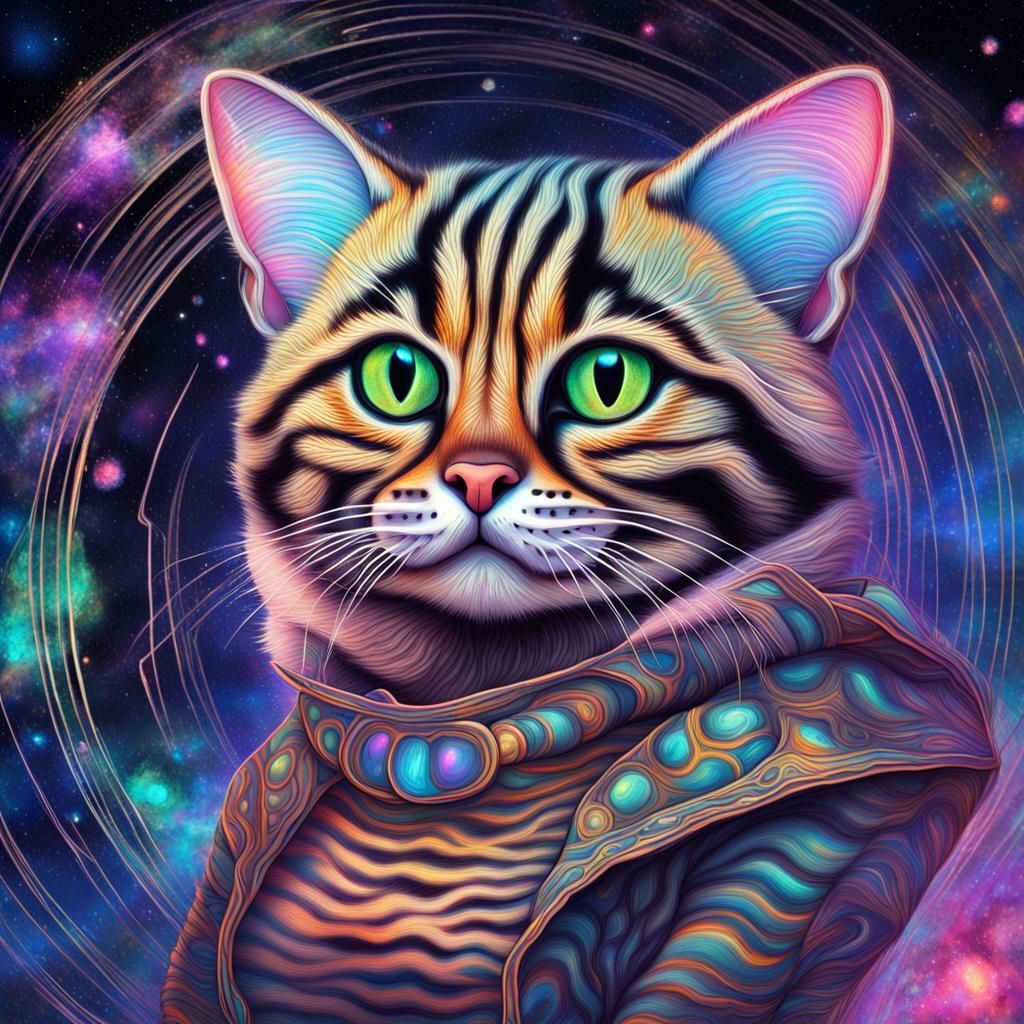 Galactic Black-Footed Cat in Cosmic Mixed Media