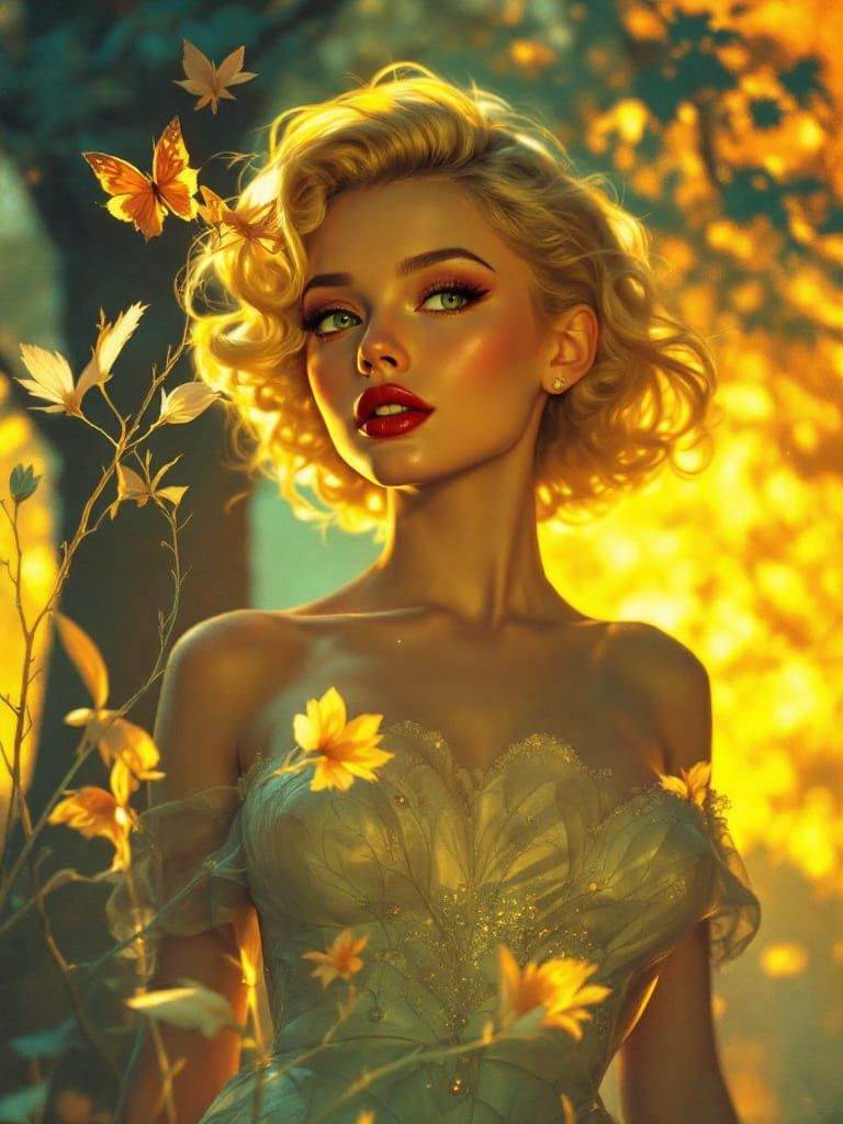 Victorian Storybook Pin-Up in Ethereal Golden Light