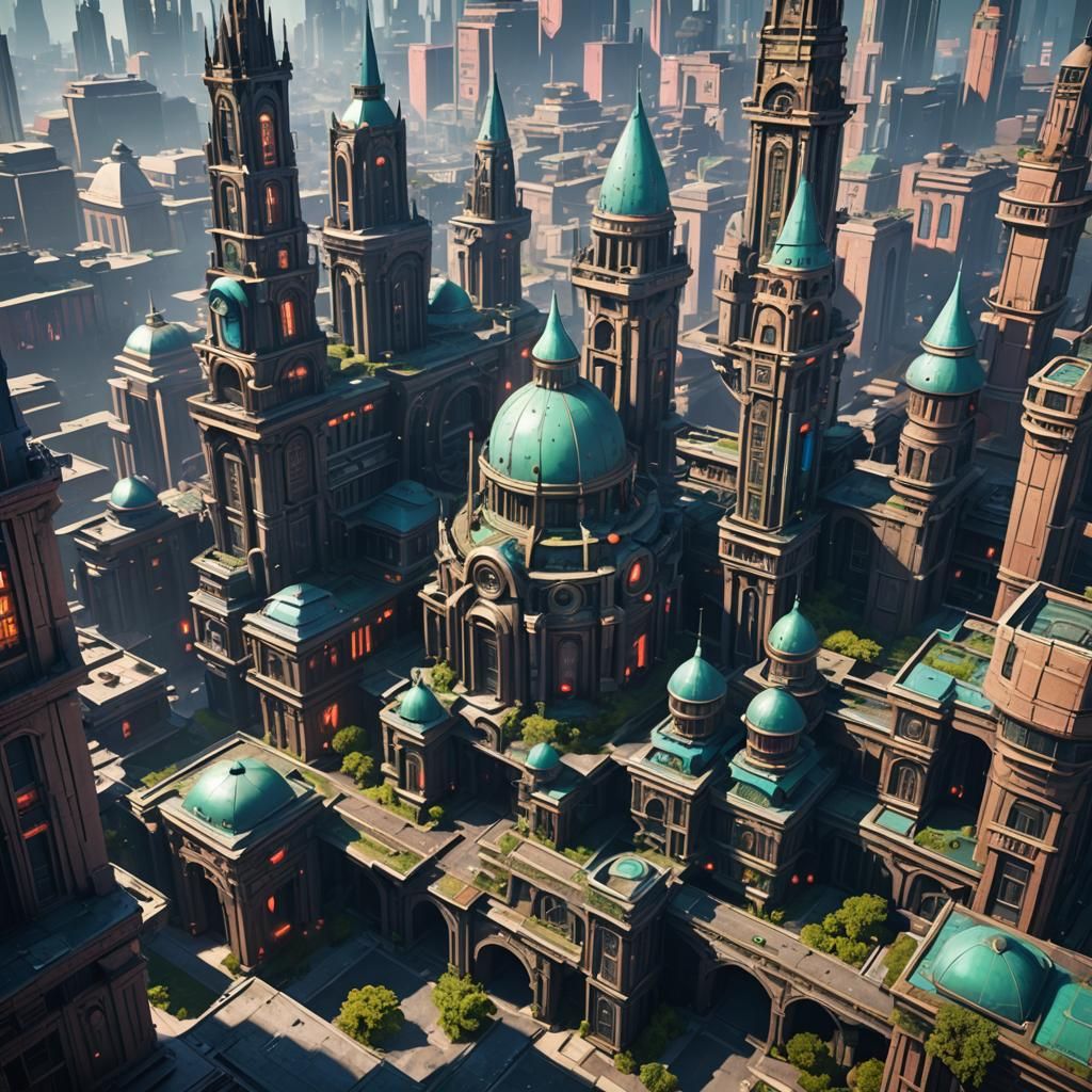 Enchanted Cyberpunk Imperial City: Detailed Matte Painting