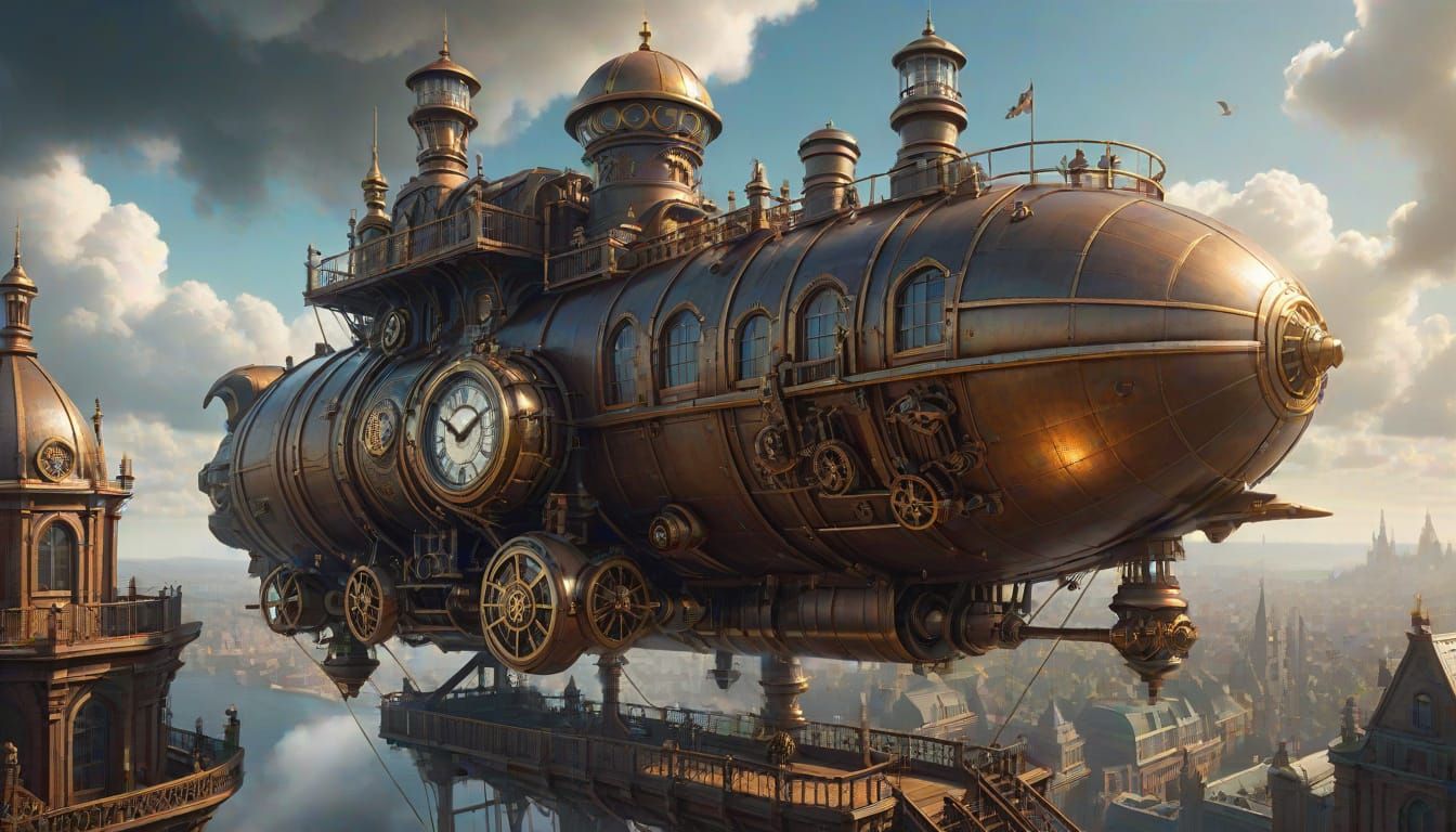 Steampunk Airship Adventure in a Hyperdetailed Style