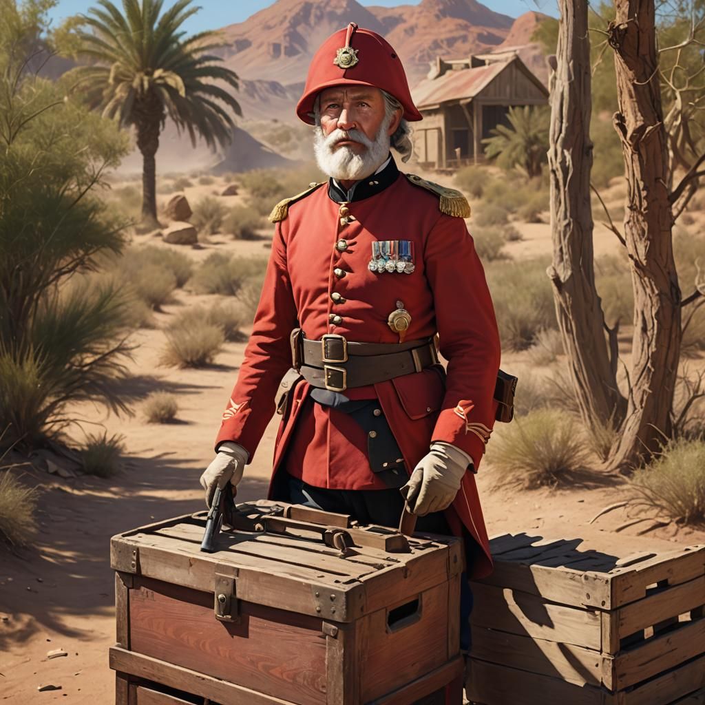 British Colonial Officer Portrait in Desert Landscape