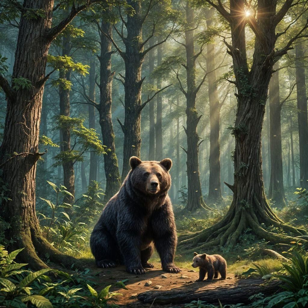 Bear and Cubs in Forest, Magic the Gathering Art