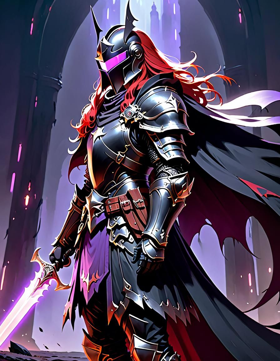 Knight in Black Armor with Purple Glow: Fantasy Art