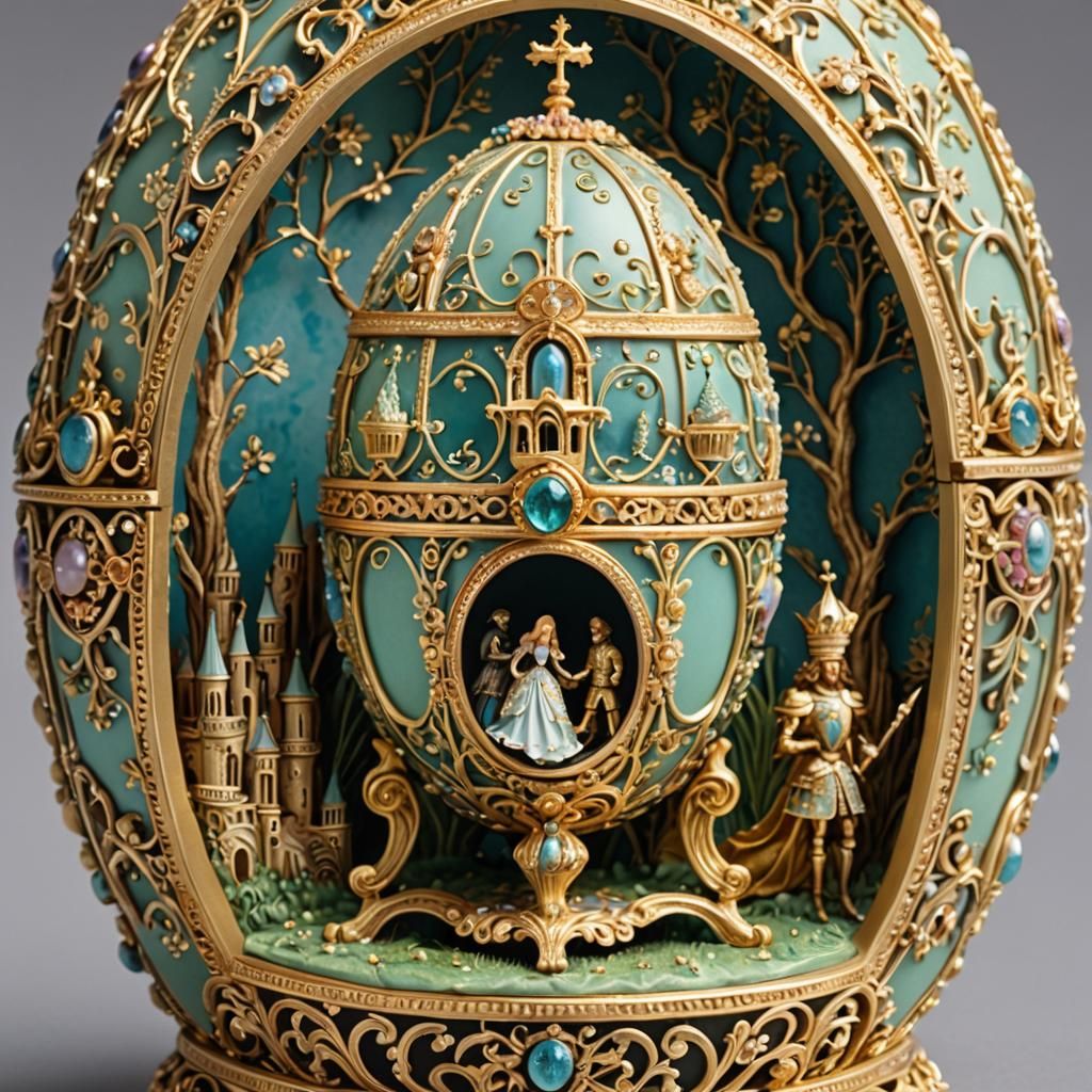 Faberge Egg Depicting a Fairy Tale Scene