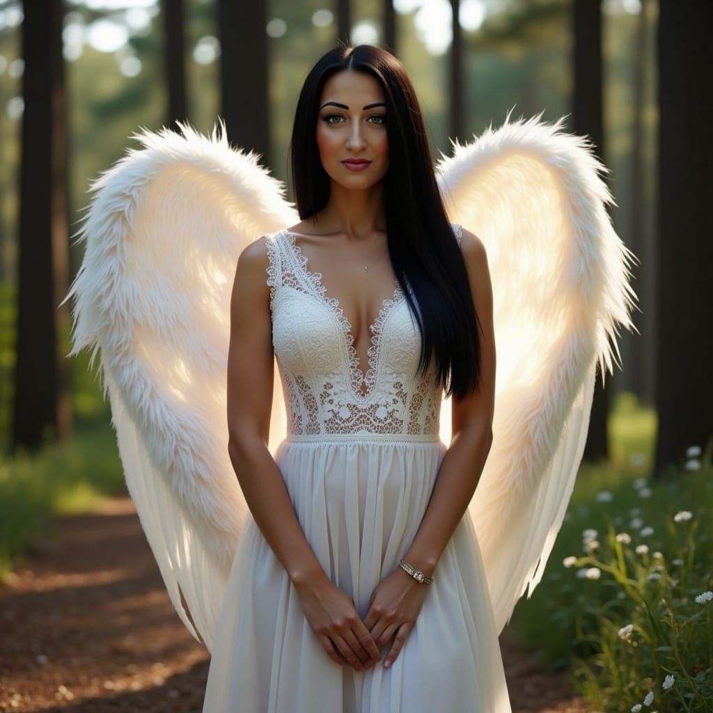 Ethereal Being with Angel Wings in Forest
