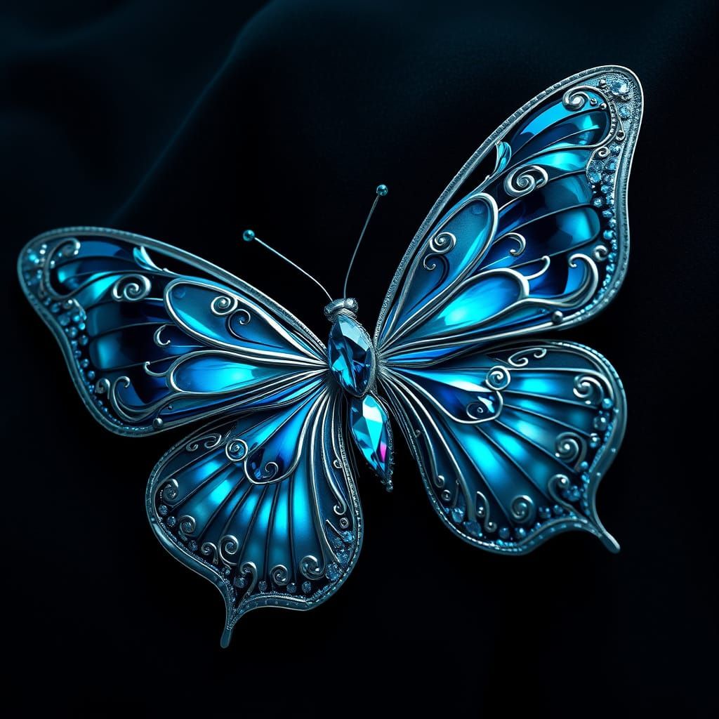 Luxurious Butterfly Jewel in Iridescent Blues and Turquoise