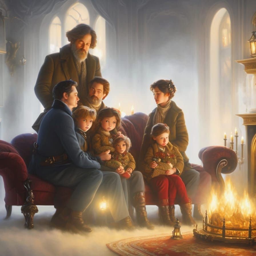 Cozy Family Portrait in Watercolor Comic Art Style