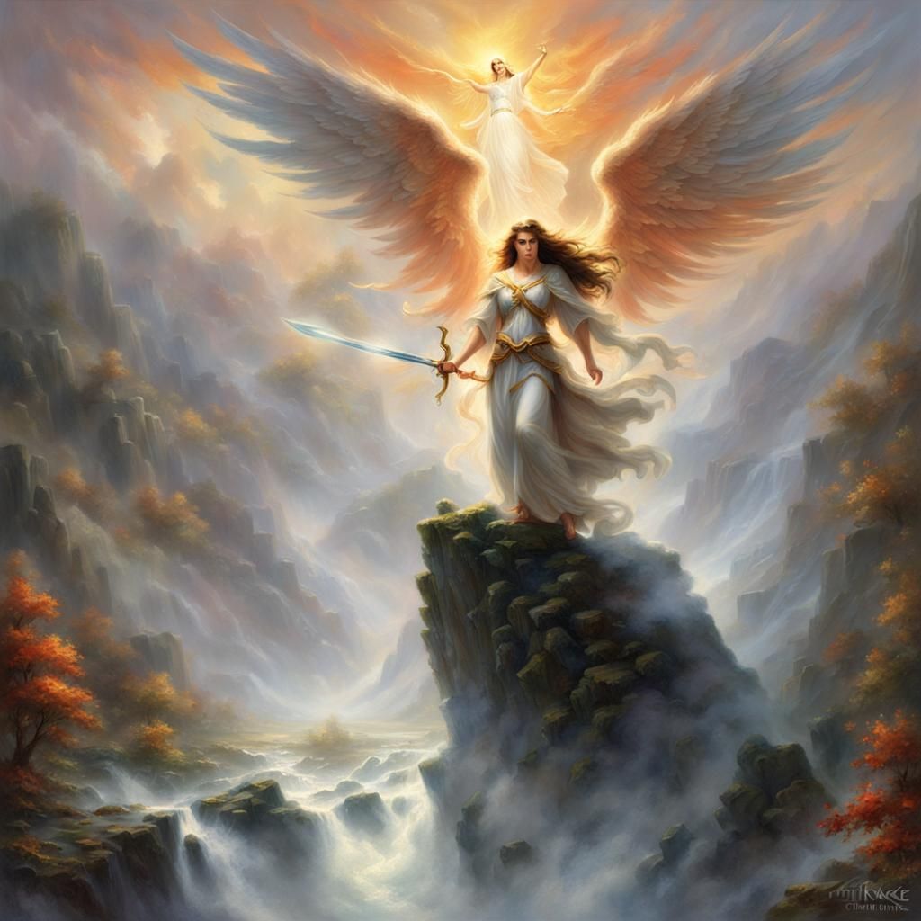 Majestic Angel Battles Darkness in Ethereal Fantasy