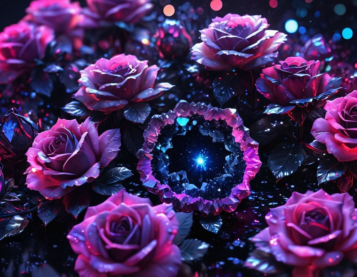 Holographic Crystal Geode in Watercolor Neon Light