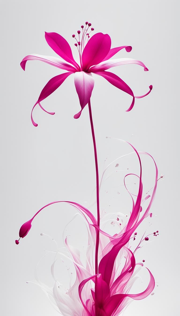 Minimalist Ethereal Floral Art in Fuchsia and White