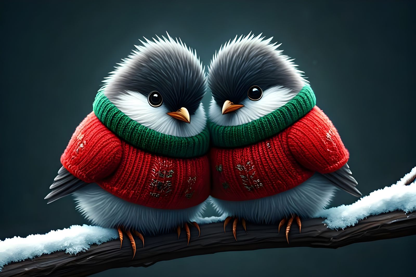 Cute Birds in Knitted Clothes: Detailed Digital Art