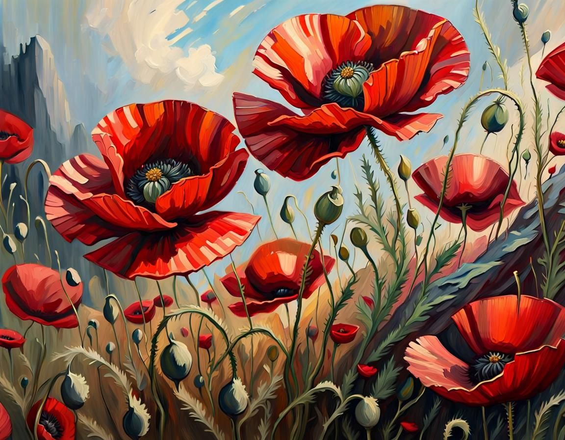 Wild Red Poppies as Detailed Matte Painting