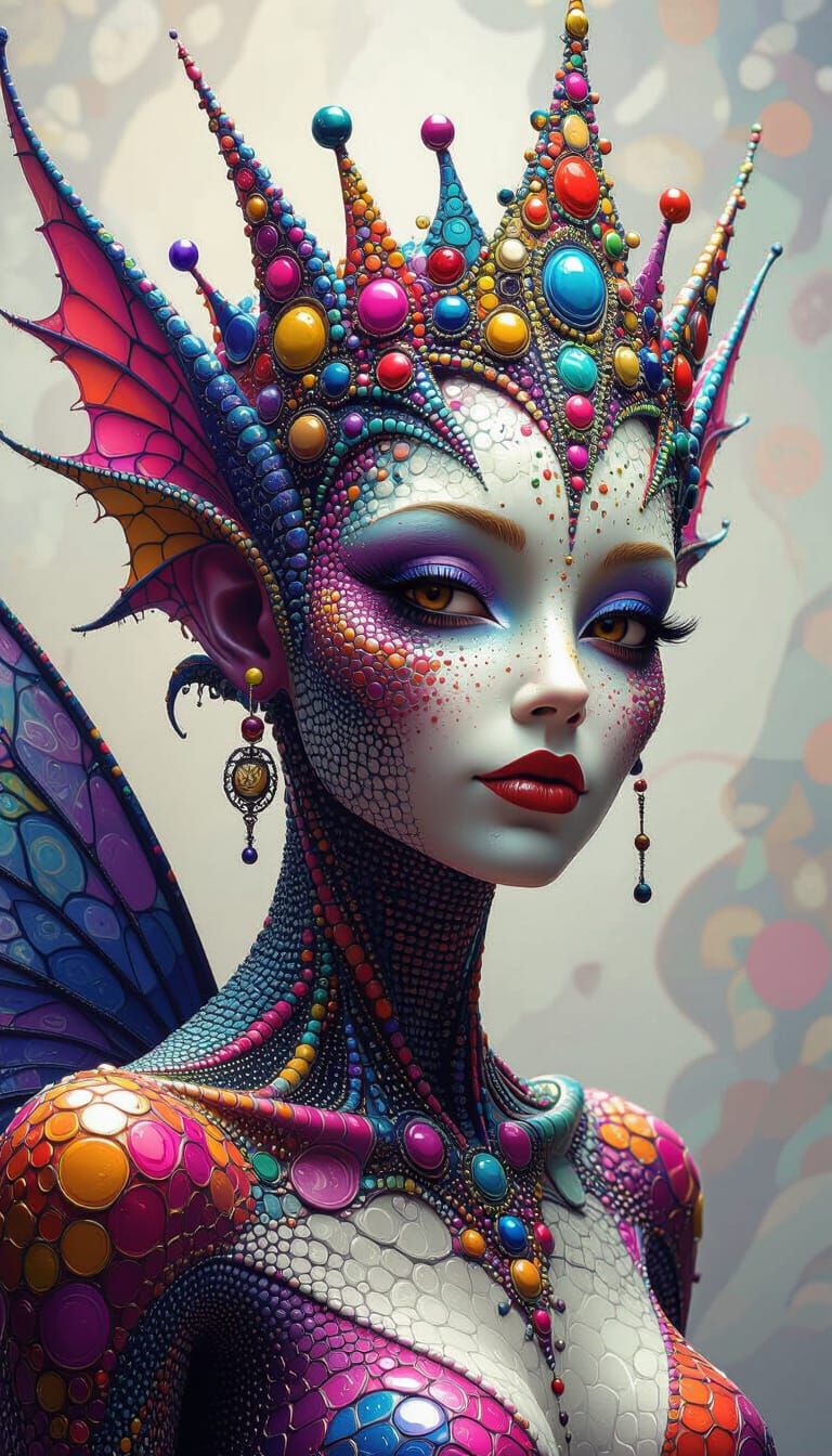 Abstract Crowned Fairy Alien of Textured Dots