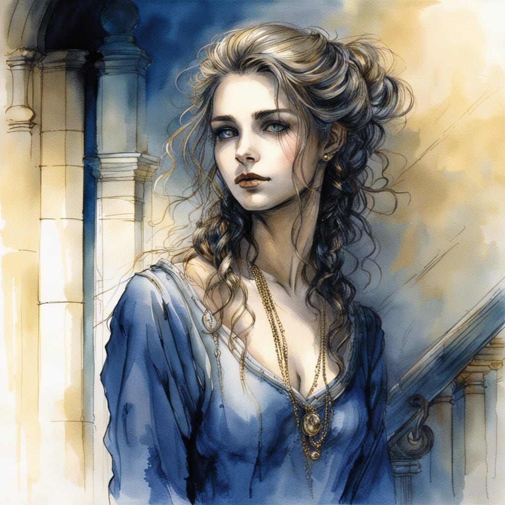 Student Ascends Castle Stairs in Dark Academia Style