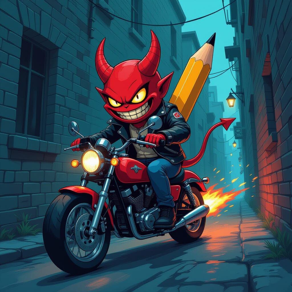 Menacing Pencil with Devil Horns Races Through Alley