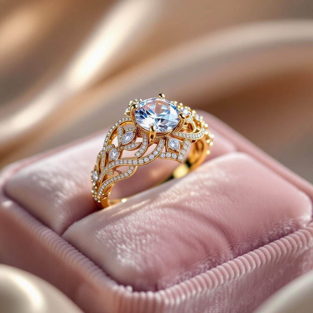 Ornate Jewelry Ring on Velvet Pillow, Digital Art