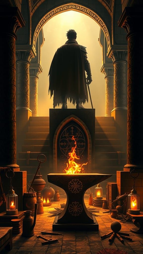 Epic Fantasy Loading Screen: Warrior and Mystical Anvil