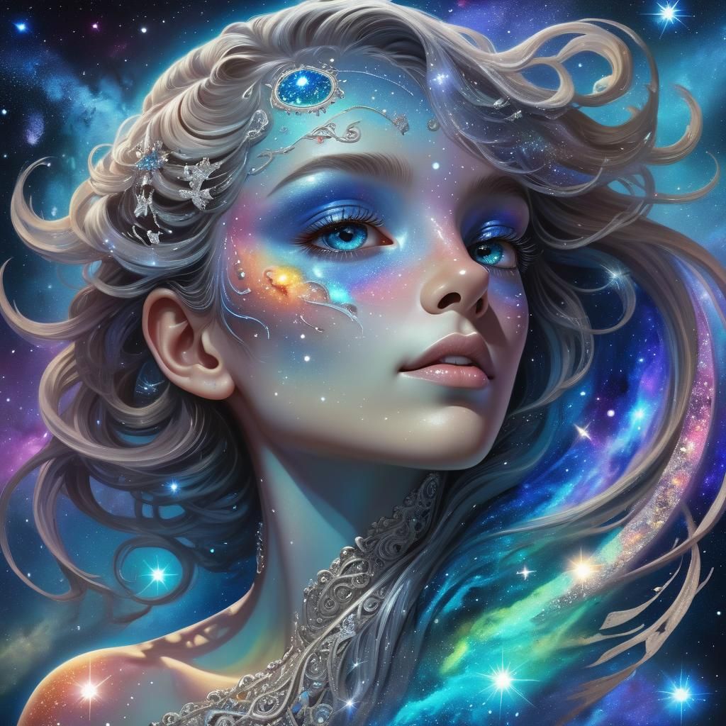 Andromeda Galaxy with Silver Filigree in Celestial Realism