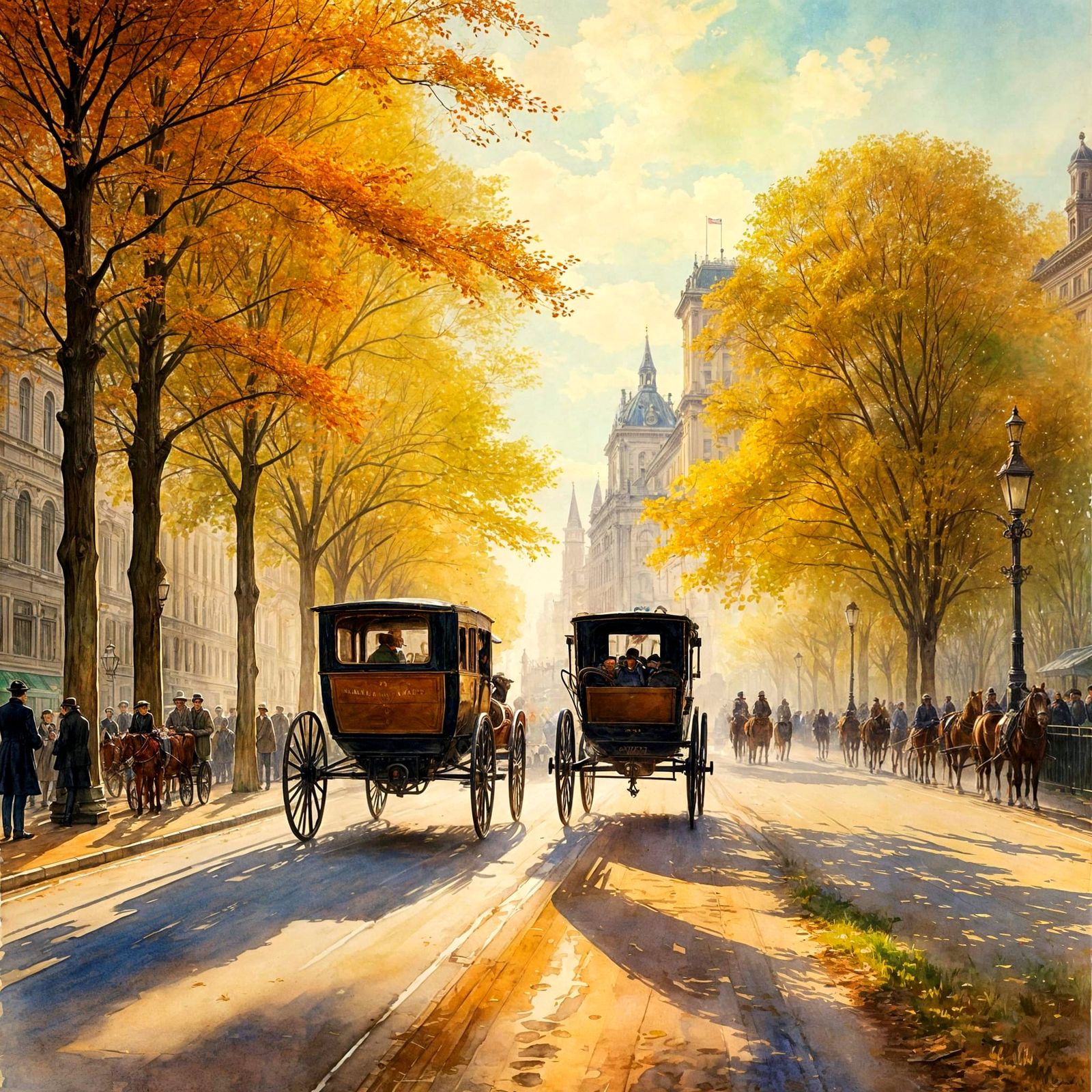 A Gilded Age Park Scene in Impressionist Watercolors