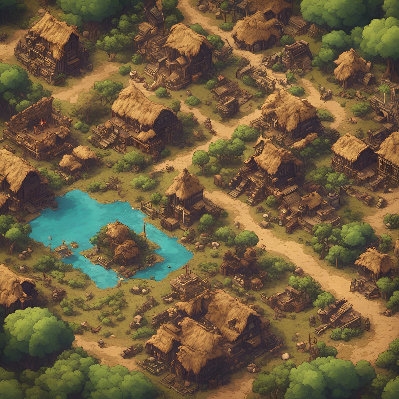 African Savanna Pixel Art Village Top Down