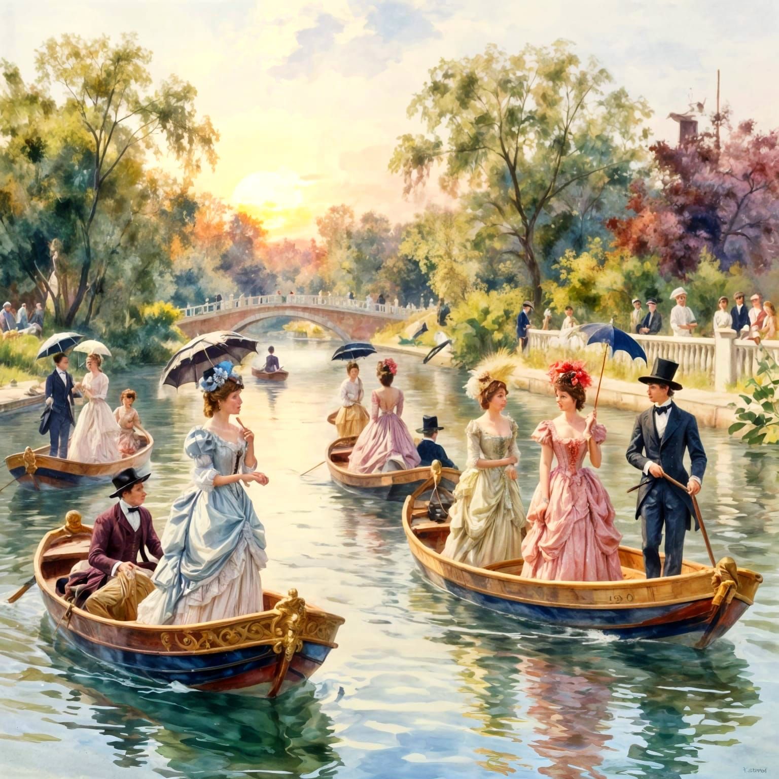 Victorian Water Party Scene from Early 19th Century