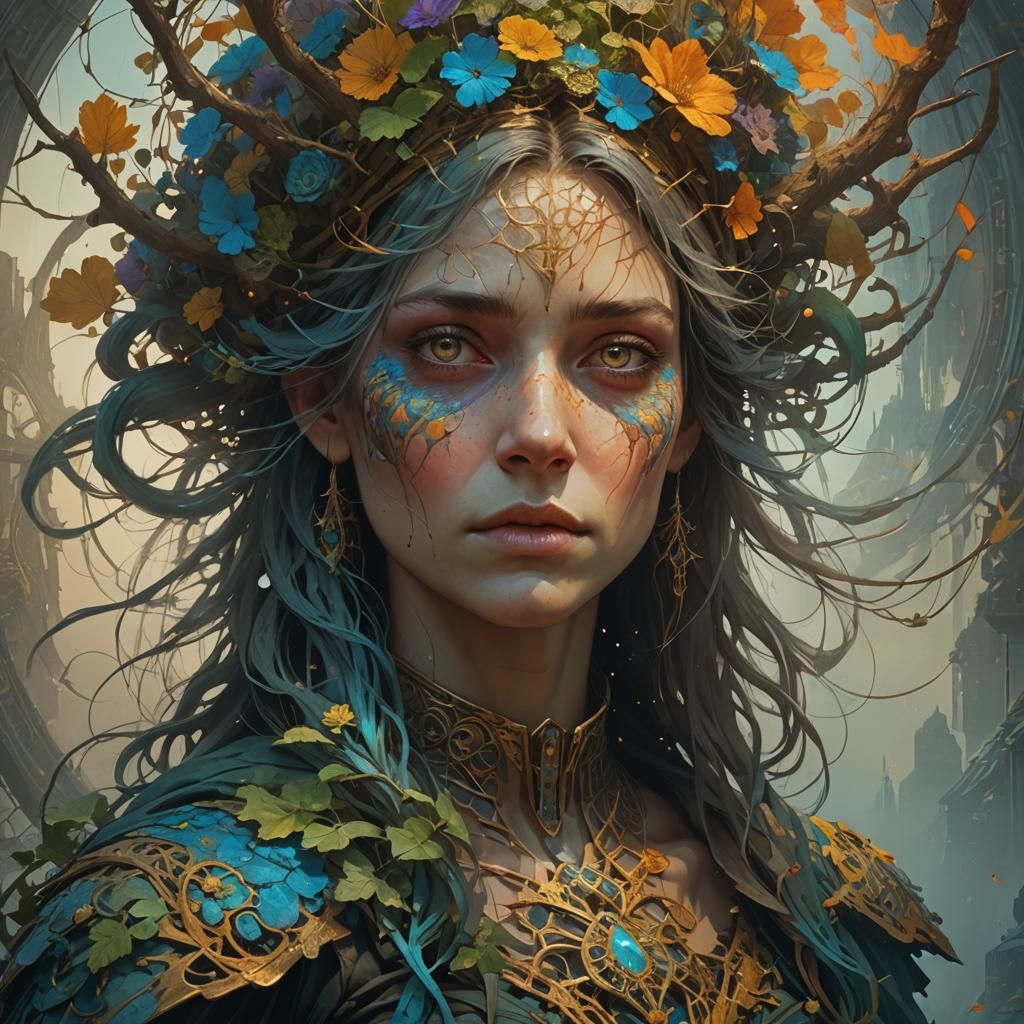 Branchpunk Gaelic Woman in Surreal Style