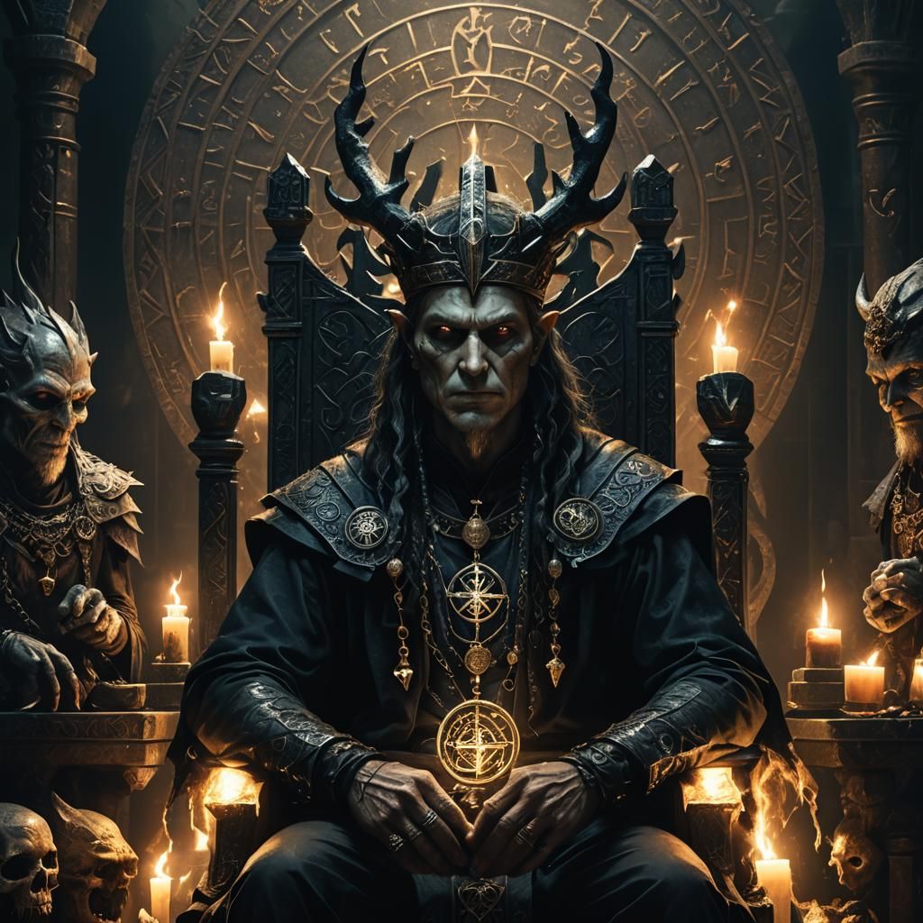 Trickster God on Throne in Dark Fantasy Art