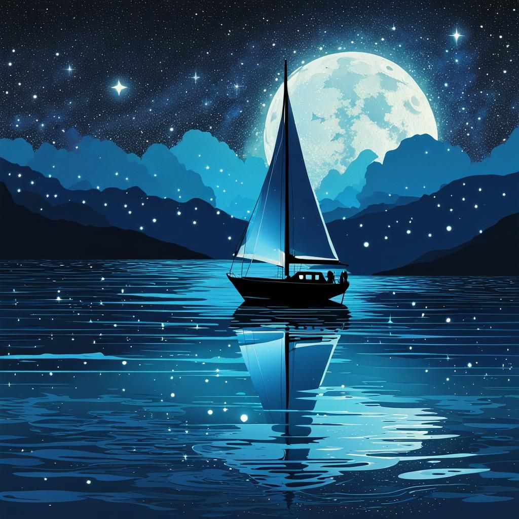 Sparkling Night: A Starry Sailboat Fantasy