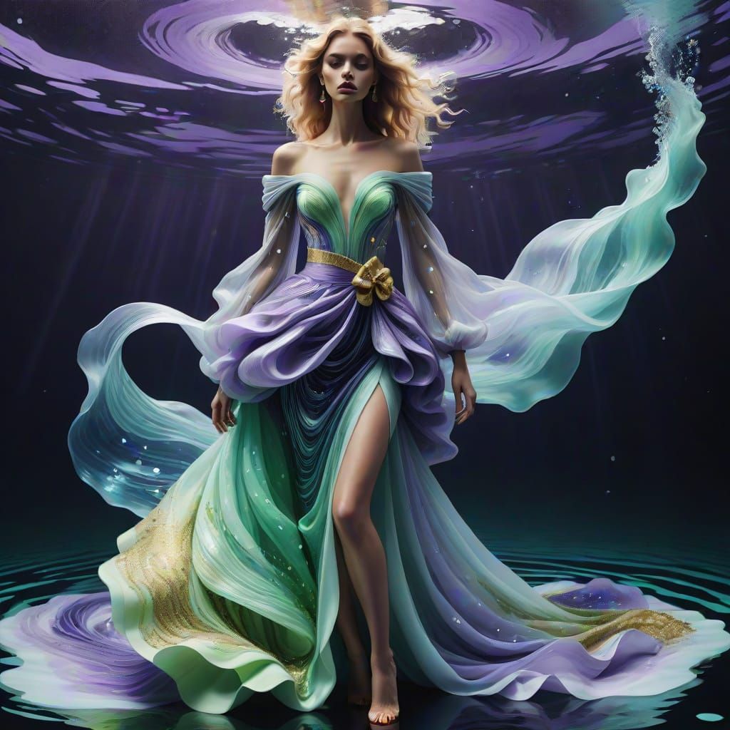 Glamorous Runway Goddess in Cosmic Triptych Fashion Illustra...
