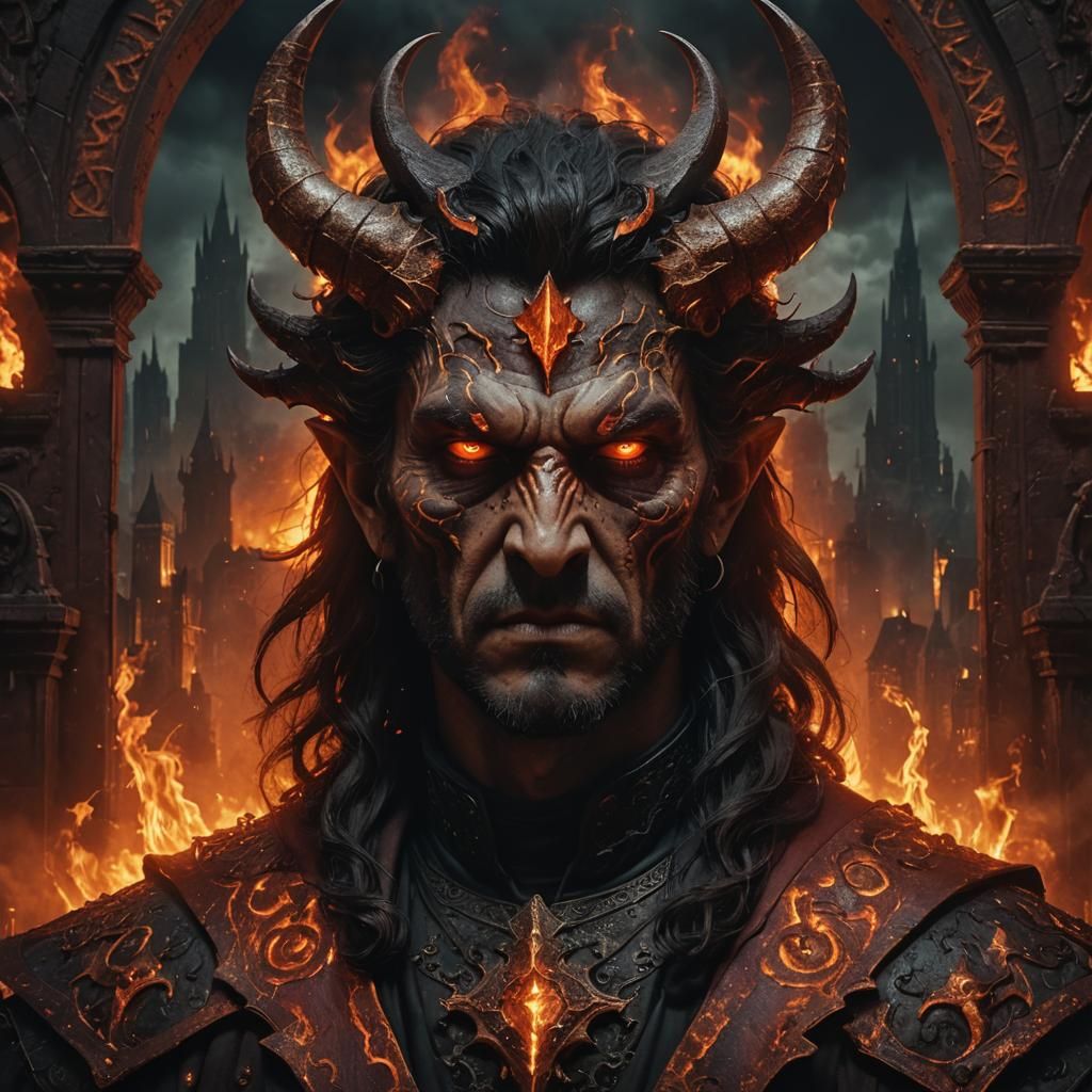 Dark Fantasy Portrait of Asmodeus in Hellscape