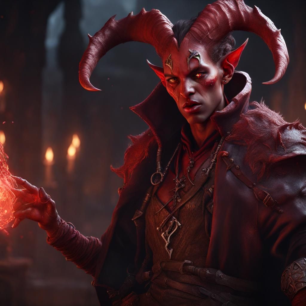 Tiefling Warlock's Last Stand: Fantasy Concept Art