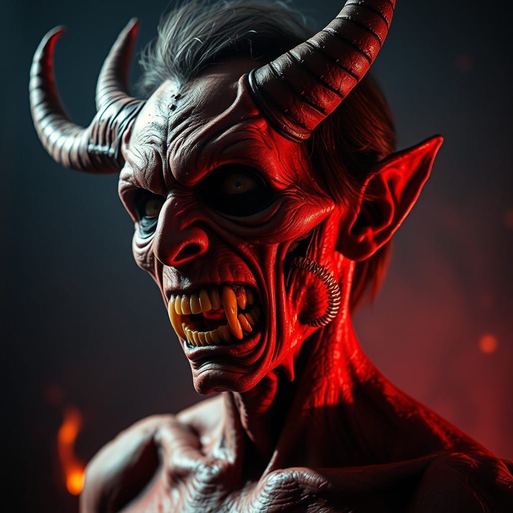 Hyperrealistic Demon Transformation in a Fiery Abyss