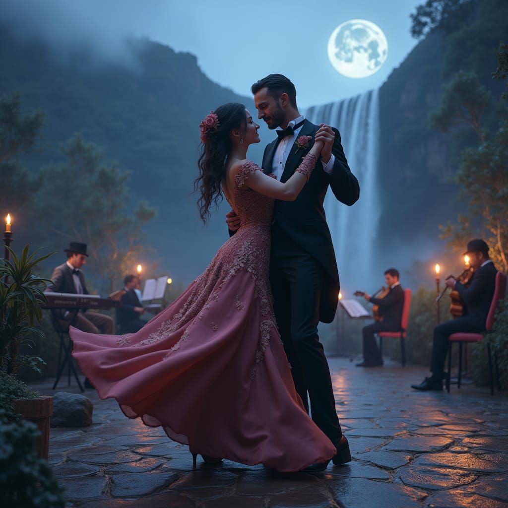 Victorian Gothic Tango Dancers Under Blue Moon