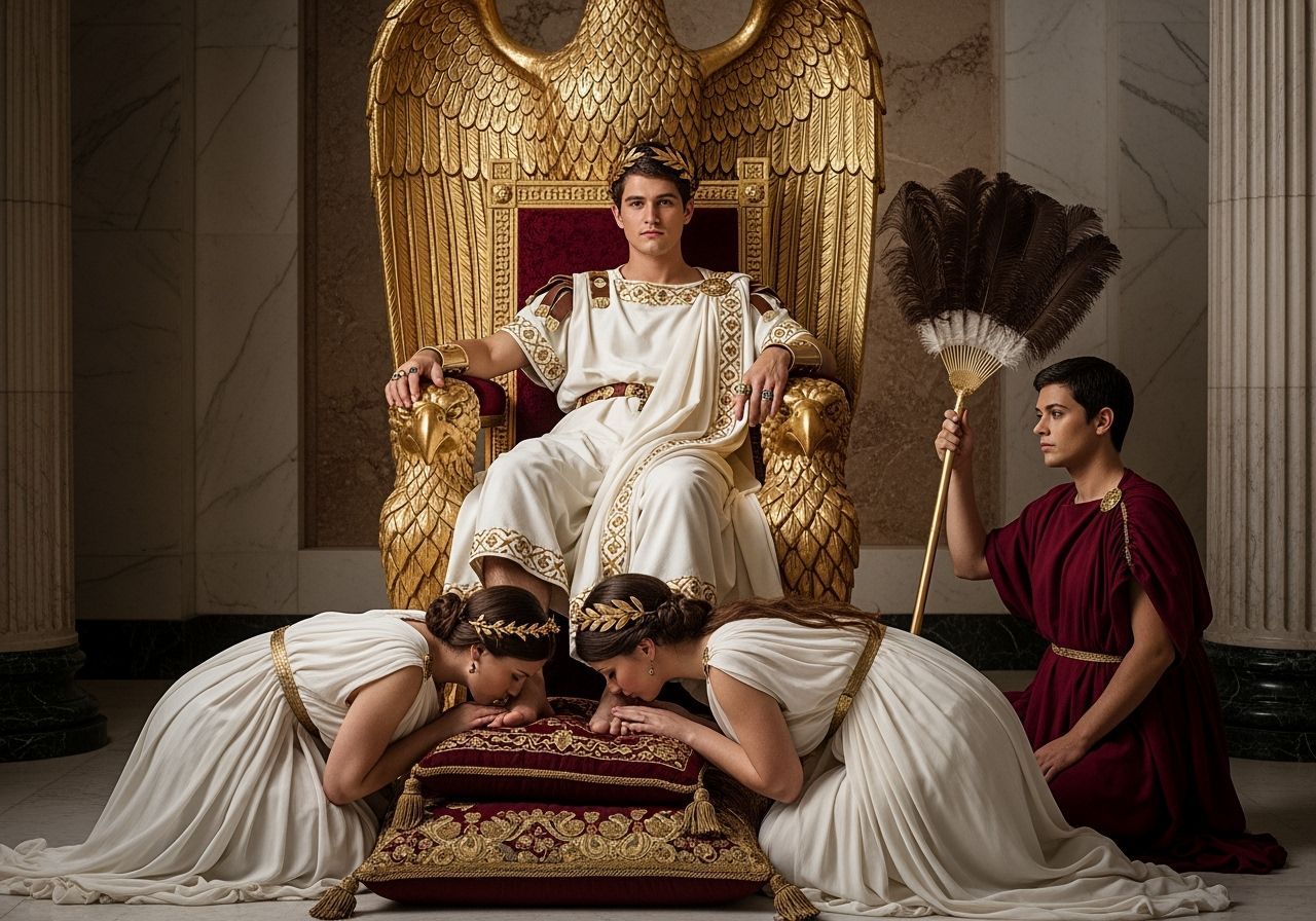 Young Emperor on Eagle Throne in Palace