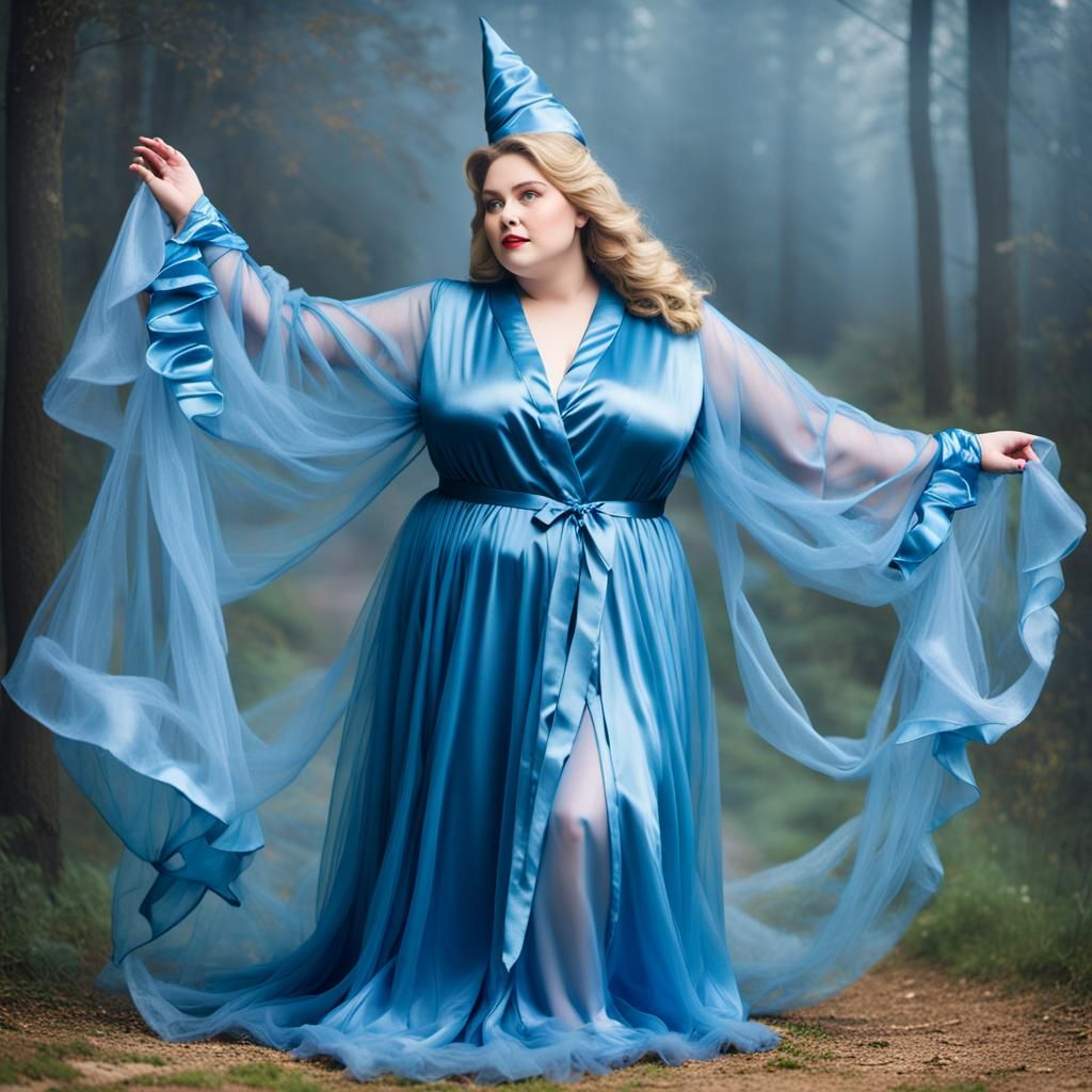 Woman in Blue Tulle Robe: Extravagant Digital Art