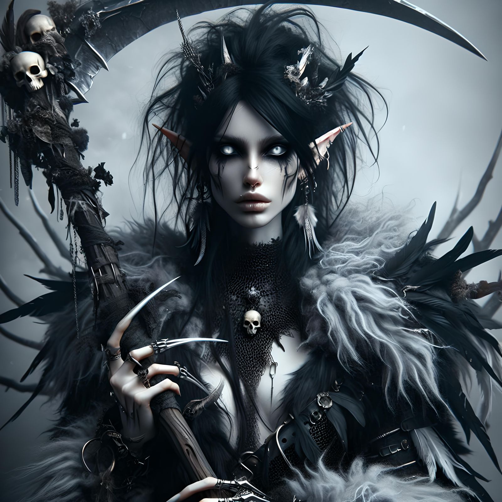 Shadar Kai Elf Barbarian with Scythe