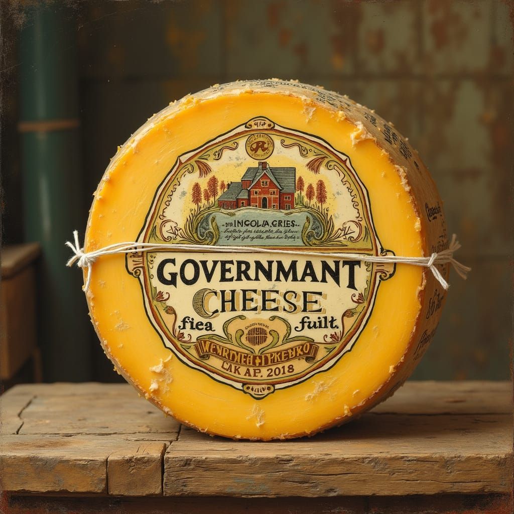 Cozy Wheel of Government Cheese in Folk Art Style