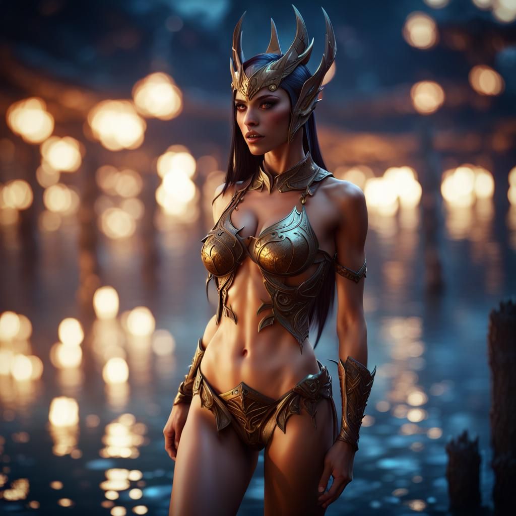 Lustrous Dark Elf in Forest: Fantasy Concept Art